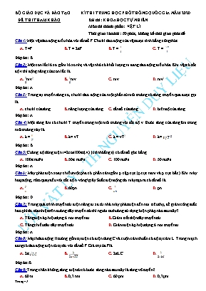 Đề thi thử THPT Quốc gia môn Vật lý năm 2020 - Nguyễn Duy Liệu (Có đáp án)